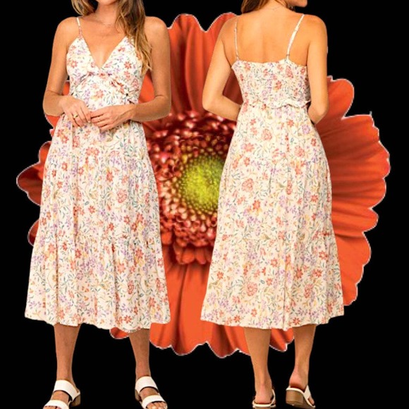 PinkBlush Lavender Floral Tiered Midi Dress Size M - Picture 6 of 7